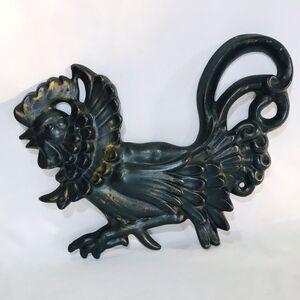Vintage MCM Rooster Black Bronze 1964 Wall Art